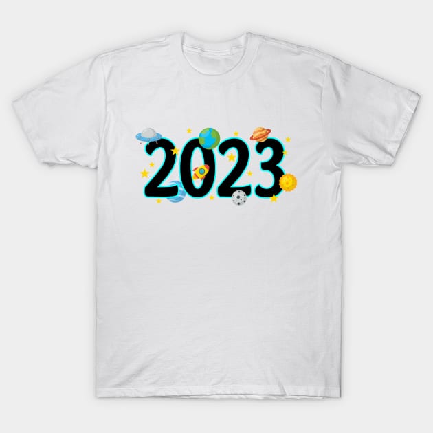 Hello 2023 - Space Theme T-Shirt by ShopBuzz